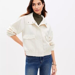 LOFT cream linen spring bomber jacket